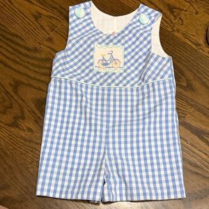 Blue Gingham Kids Bicycle One Piece